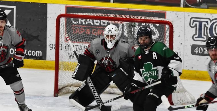 The Six Nations Ironmen (light jerseys) were downed by the host Stratford Irish on Saturday. Photo by Honee Anderson.
