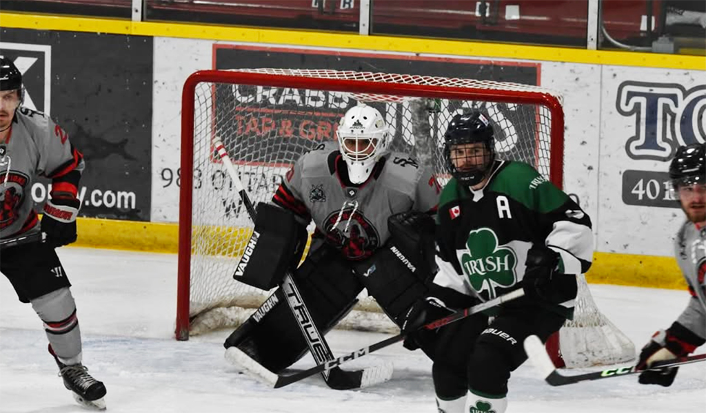 The Six Nations Ironmen (light jerseys) were downed by the host Stratford Irish on Saturday. Photo by Honee Anderson.