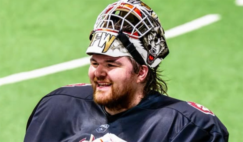 Six Nations member Doug Jamieson backstopped the Oshawa FireWolves to victory in their first National Lacrosse League regular season game. Photo courtesy Oshawa FireWolves.