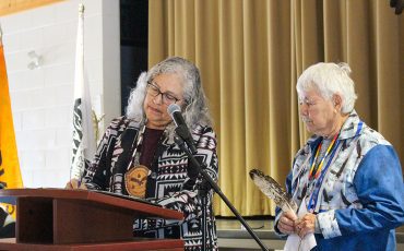 Mississaugas of the Credit First Nation newly elected ChiefMargaret Sault signs paperwork after winning the election. (Supplied photo)