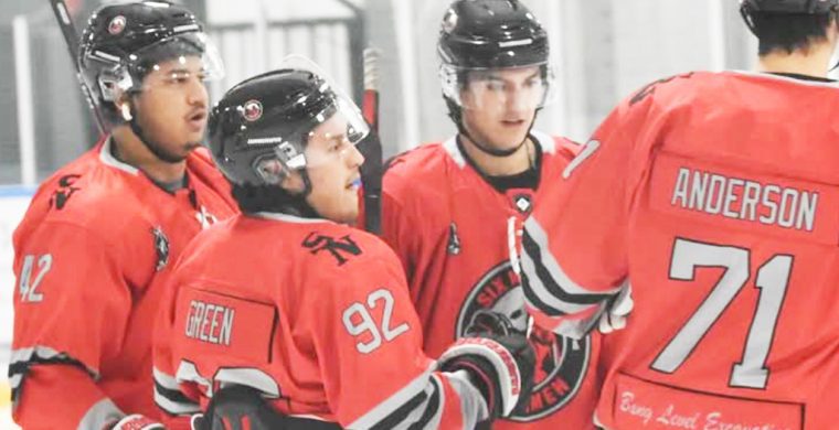 The Six Nations Ironmen celebrated a road win against the Halton Hills Coyotes on Saturday. Photo by Honee Anderson.