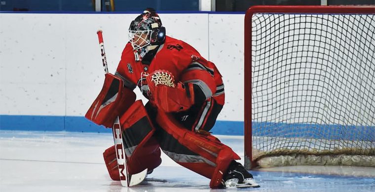 Chris Hrabec picked up his first win between the pipes for the Six Nations Ironmen on Sunday. (Photo by Honee Anderson.)