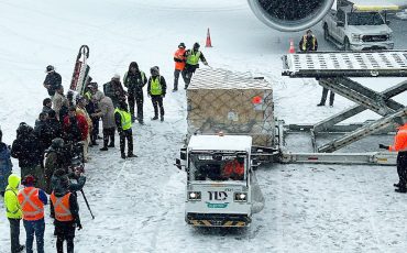First Nations, Inuit and Métis leaders braved freezing temperatures to welcome back Indigenous artifacts released from the Vatican collection at Montreal’s airport Saturday (Supplied Photo)