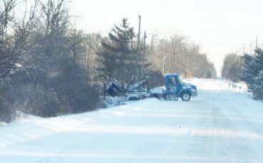 Six Nations was hit with a major snow storm Sunday, Jan. 25 that dumped over 60 centimetres of snow on the area and caused one truck to slide off the driveway and into a ditch on Mohawk Road. Six Nations Public Works and emergency services were busy dealing with the storm. (Turtle Island News Photo)