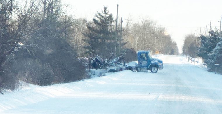 Six Nations was hit with a major snow storm Sunday, Jan. 25 that dumped over 60 centimetres of snow on the area and caused one truck to slide off the driveway and into a ditch on Mohawk Road. Six Nations Public Works and emergency services were busy dealing with the storm. (Turtle Island News Photo)