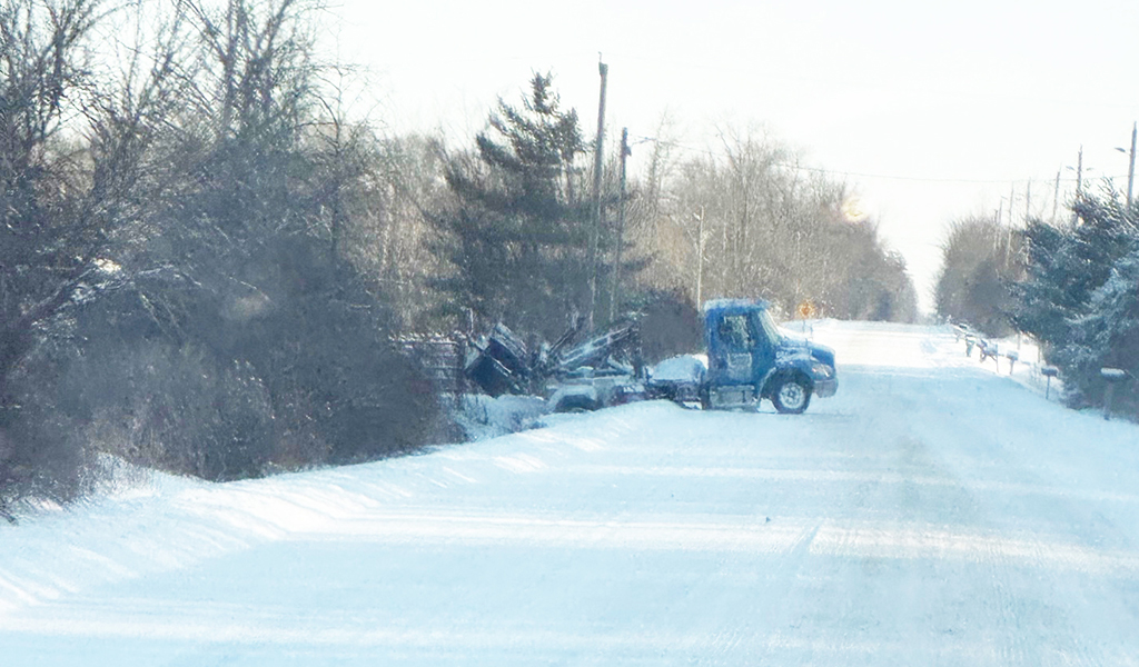 Six Nations was hit with a major snow storm Sunday, Jan. 25 that dumped over 60 centimetres of snow on the area and caused one truck to slide off the driveway and into a ditch on Mohawk Road. Six Nations Public Works and emergency services were busy dealing with the storm. (Turtle Island News Photo)