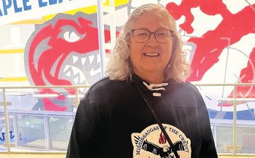 MCFN chief Margaret Sault delivered the welcome at the Toronto Maple Leafs’ Indigenous Celebration Game this past Saturday. Photo by Sam Laskaris.