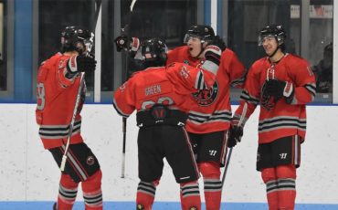 The Six Nations Ironmen celebrated a pair of weekend wins in their playoff series against the Halton Hills Coyotes. Photo by Honee Anderson.