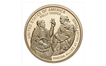 2026 coin honors the Oneida Nation’s contributions at Valley Forge, featuring Oneida woman Polly Cooper aiding the Continental Army.