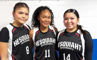 Hesquiaht rookies Jaysen Touchie, Tessa Charleson and Brielle Tom.