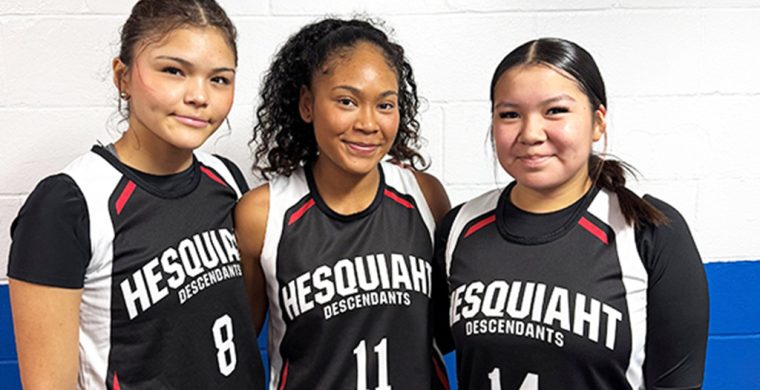 Hesquiaht rookies Jaysen Touchie, Tessa Charleson and Brielle Tom.
