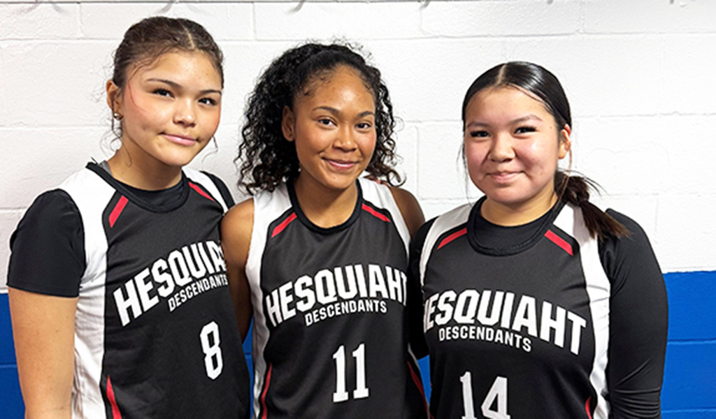 Hesquiaht rookies Jaysen Touchie, Tessa Charleson and Brielle Tom.