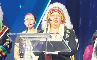 AFN National Chief Cindy Woodhouse Nepinak speaking at the Reservation Economic Summit in Las Vegas. Photo by Sam Laskaris. (Photo by Sam Laskaris)