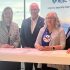 MCFN Chief Margaret Sault (second from right) and MCBC president/CEO Warren Sault (on right) joined Arcadis reps Audrey Jacobs and Scott Arbuckle for a partnership signing ceremony. Photo by Sam Laskaris.