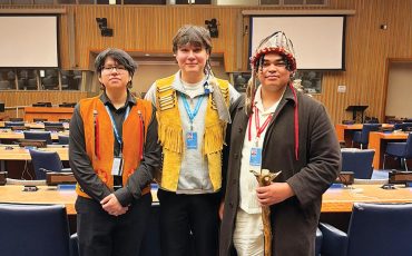 Photo provided by Jeronimo Kataquapit Northern First Nation youth addressed the United Nations Permanent Forum on Indigenous Issues (UNPFII) Twenty-Fifth Session which was held at the United Nations headquarters in New York from April 20 to May 1, 2026. Pictured (L-R) at the UN in New York are: Kohen Mattinas, Lac Seul FN / Constance Lake FN; Jeronimo Kataquapit, Attawapiskat FN and Ramon Kataquapit, Attawapiskat FN.