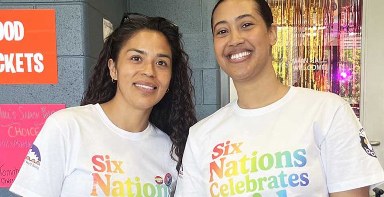Volunteers Rachel Montour and Sage Takacs handed out food tickets to Six Nations Pride attendees!