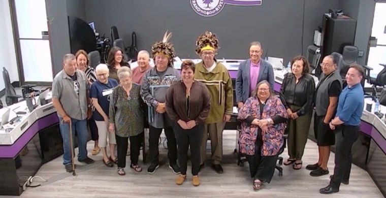 Six Nations Elected Council joined the local men’s group lawsuit against the Haudenosaunee Confederacy Council’s development group. SNEC had a group photo taken after agreeing to join the lawsuit (Supplied Photo)