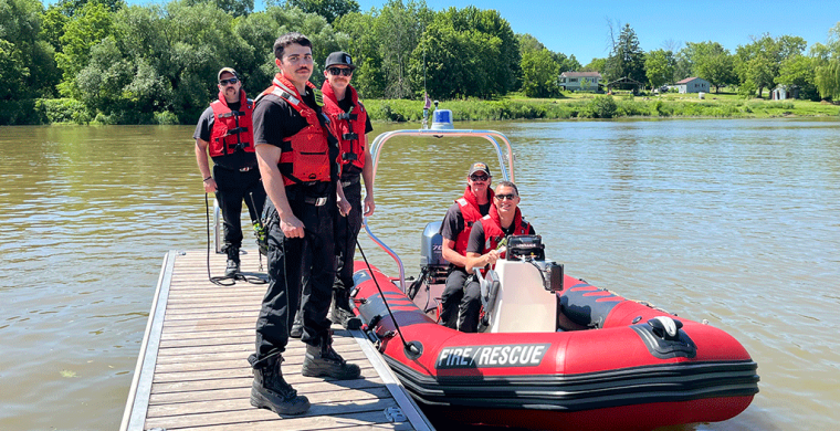 Six Nations Fire were on the river last week training for the coming summer boating season including firefighters Tyler Harding, Josh Cowling, Stephen tottle, Kolton Debus and Alex Howling.