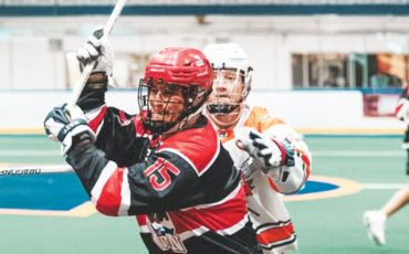 David Anderson, a member of the Six Nations Rivermen, takes a shot in a game versus the Brooklin Merchants this past Saturday. Photo by Andrew VanEvery.