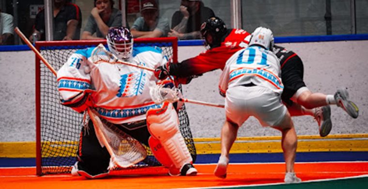 Goaltender Warren Hill backstopped the Six Nations Chiefs to a road victory versus the Brooklin Lacrosse Club on Saturday. (Photo by Darryl Smart)