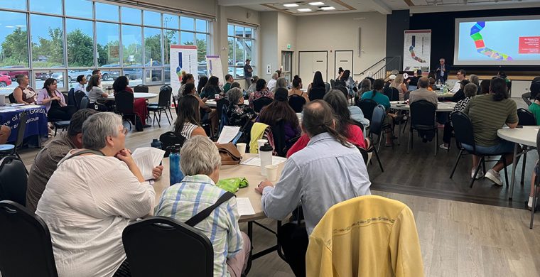 A crowd packed the Six Nations community hall to hear details of the coming land rights court battle. (Photos by Alex Murray)
