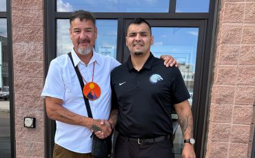 Miles General, on left, and Austin Staats are co-founders of the 7Sticks Men’s Mental Health and Addictions Circle. (Photo courtesy Miles General.)